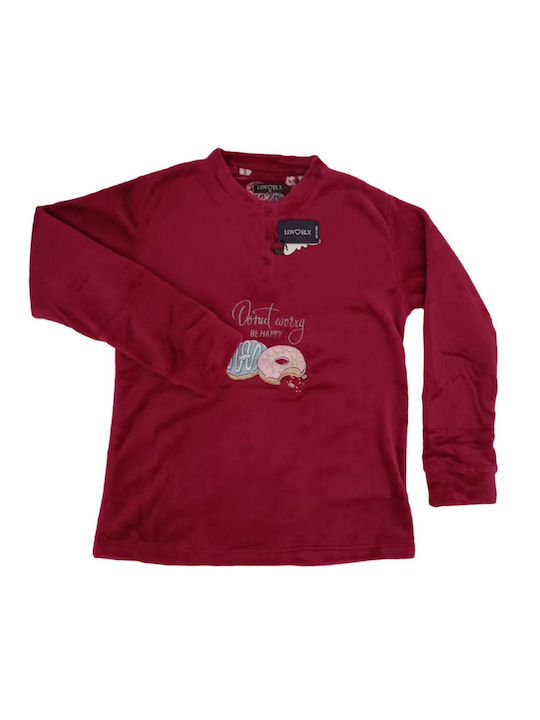 Women's Fleece Pajamas Donut Worry Bordeaux