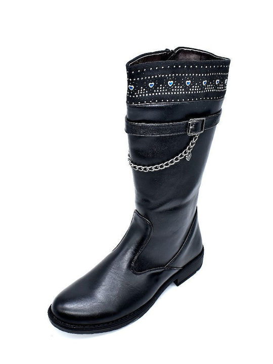 Anatomical Leather Kids Boots with Zipper Black