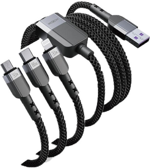Moxom Magnetic USB to Lightning / Type-C / micro USB Cable Μαύρο 1m (MX-CB83)