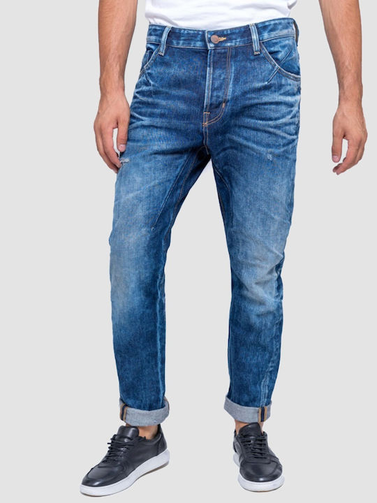 Arion Pantaloni Jeans pentru Bărbați Cropped cu Croială Slim Tapered Albastru