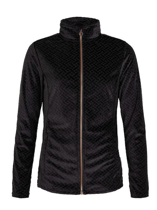 Fleece Γυναικεία Ζακέτα με Φερμουάρ σε Μαύρο Χρώμα