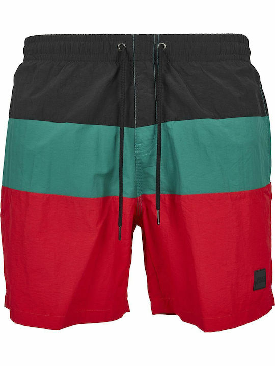 Men's Swimwear Bermuda Fire Red / Black / Green Striped