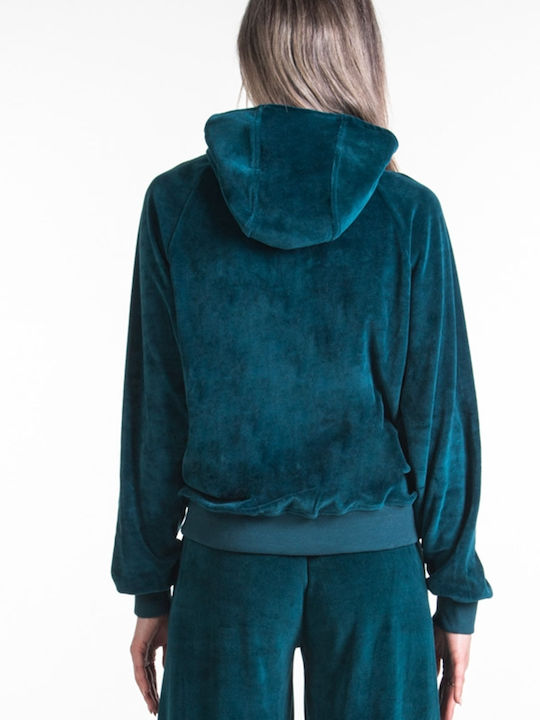 Be:Nation Women's Hooded Velvet Cardigan Pine Green