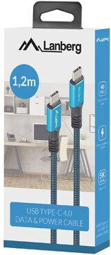 Lanberg Braided USB 4 Cable USB-C male - USB-C 100W Black 1.2m (CA-CMCM-45CU-0012-BK)
