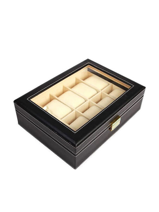 Loco Case with transparent lid for 10 watches in Black color AT0010635