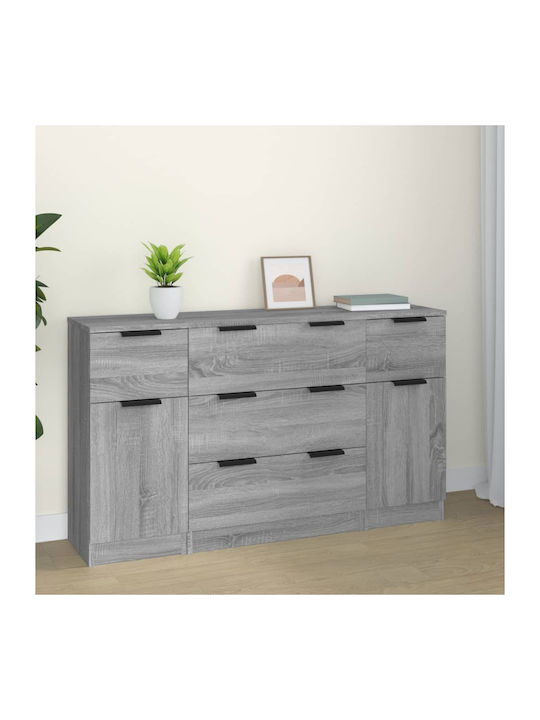 Wooden Buffet with Drawers Γκρι Sonoma L120xW30xH70cm