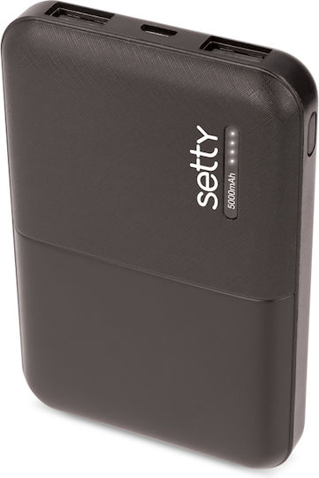 Setty GSM043159 Power Bank 5000mAh με 2 Θύρες USB-A Μαύρο