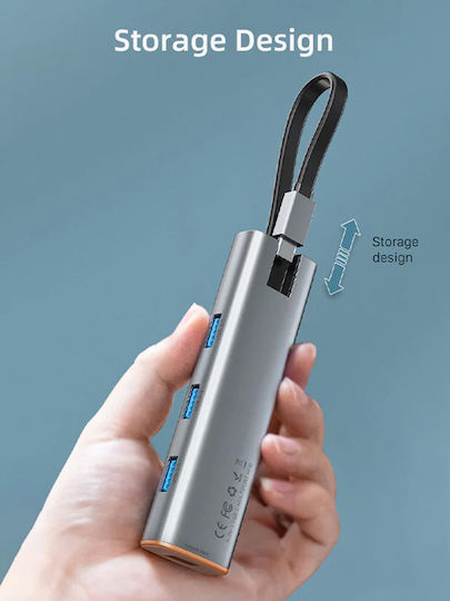 Cabletime CT-HUBP4 USB-Hub 4 Anschlüsse USB 3.0 mit USB-C Verbindung Grau