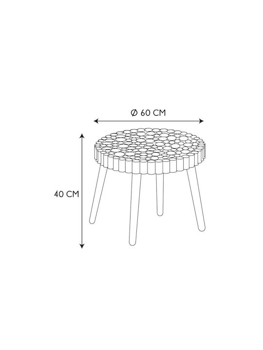 Round Central Coffee Table Made of Solid Wood Beige W60xL60xH40cm