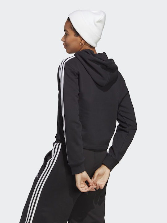Adidas Essentials 3-Stripes Cropped Hanorac pentru Femei Cu glugă Negru