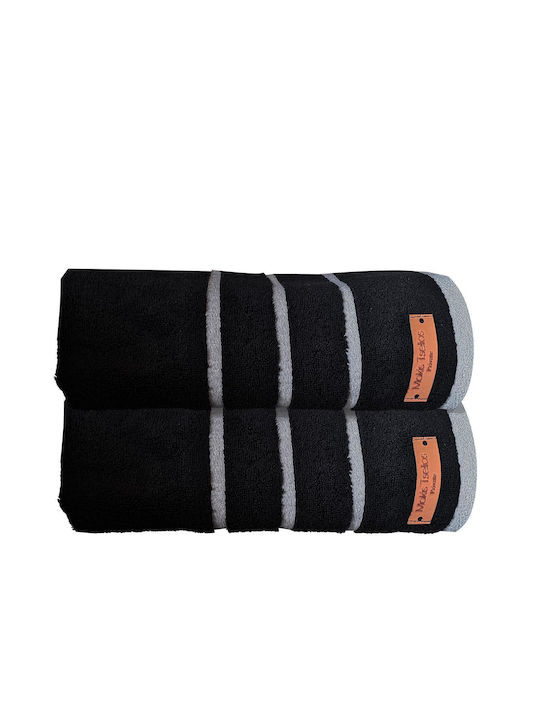 Makis Tselios Home Σετ Πετσέτες Μπάνιου 2τμχ Prive Black Βάρους 600gr/m²