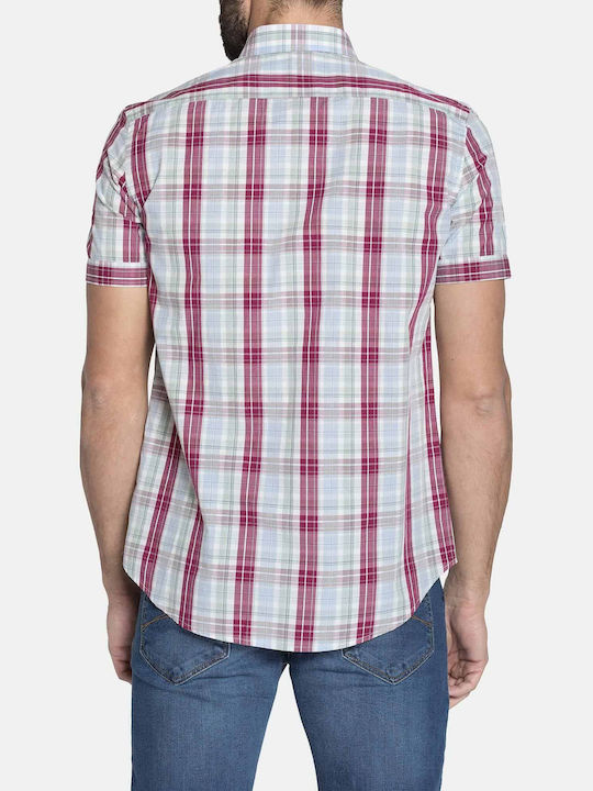 Carrera Jeans Men's Shirt Short Sleeve Cotton Checked Red