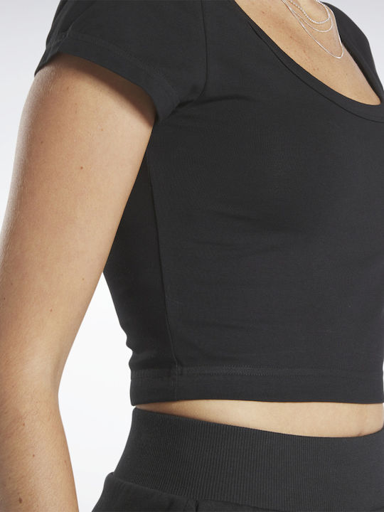 Women's Summer Crop Top Cotton Short Sleeve Black