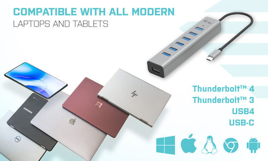 i-tec Hub 7 Θυρών USB 3.2 με σύνδεση USB-C Ασημί