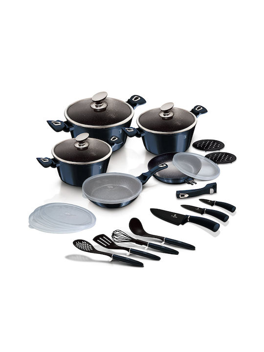 Berlinger Haus Metallic Line Cookware Set of Aluminum with Stone Coating Aquamarine Edition 22pcs