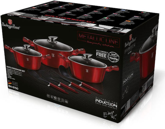 Berlinger Haus Metallic Line Σετ Κατσαρόλες από Αλουμίνιο Burgundy Collection με Επίστρωση από Πέτρα 3 Σκευών