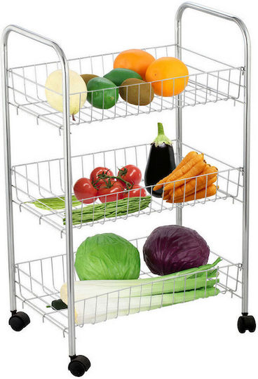 Click Kitchen Trolley Metallic 3 Tiers Silver 40x26x62cm