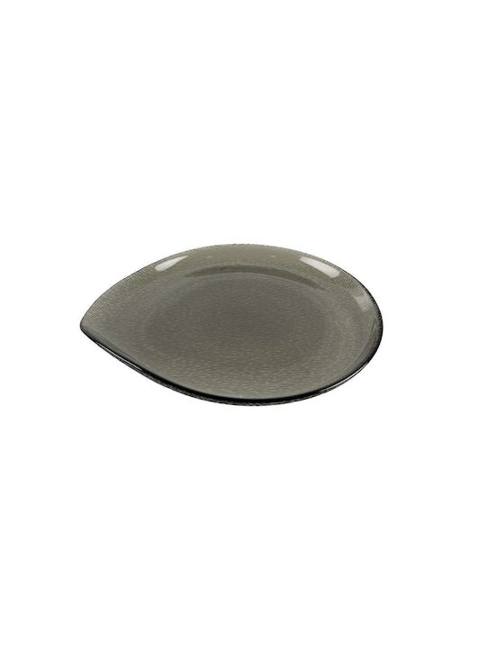 Art et Lumiere Plate Shallow Oval Glass Grey 28x25cm