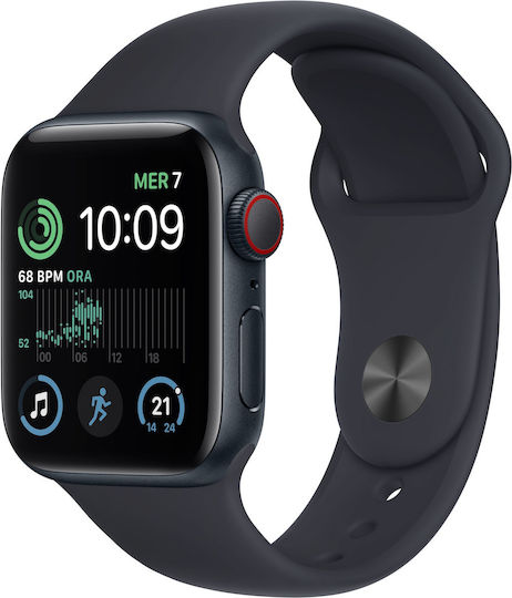 Apple Watch SE 2022 Cellular Aluminium 40mm Waterproof with eSIM and Heart Rate Monitor (Midnight with Midnight Sport Band)