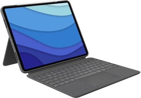 Logitech Combo Touch UK Flip Cover με Πληκτρολόγιο στα Αγγλικά UK Oxford Grey (iPad Pro 2021 12.9")