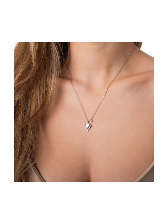 Oxzen Necklace with design Heart from Silver with Zircon