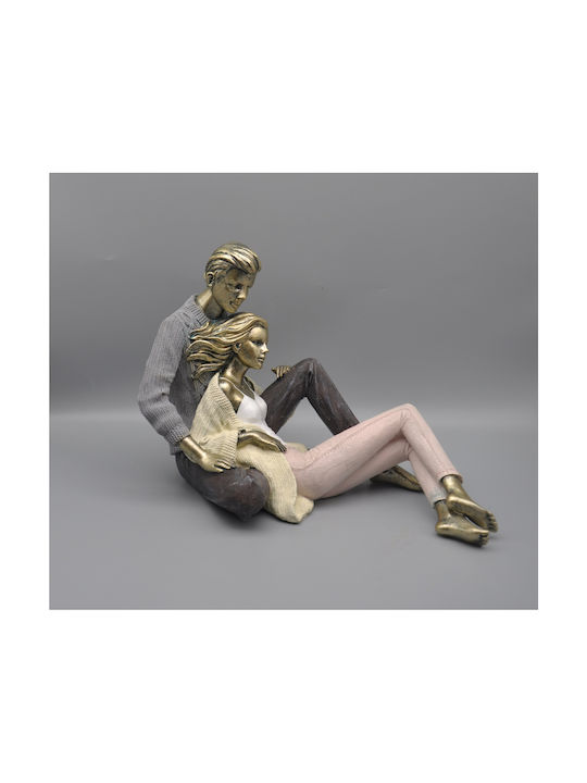 Karvounis Decorative Statuette Polyresin Couple Sitting in Ecru/Grey/Gold 29x17x20cm 1pcs