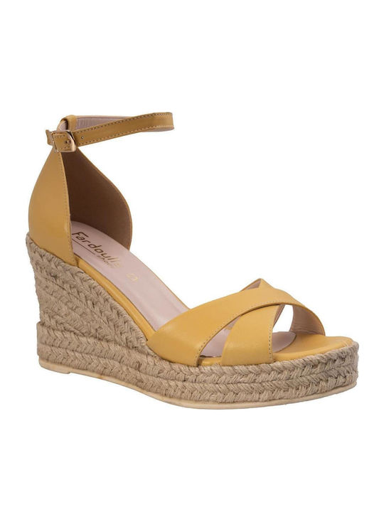 Women's Leather Ankle Strap Platforms Yellow