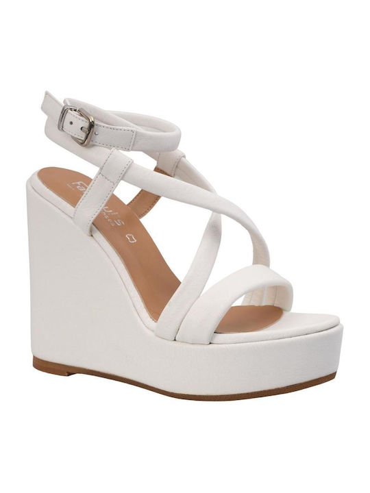 Fardoulis Women's Leather Ankle Strap Platforms White