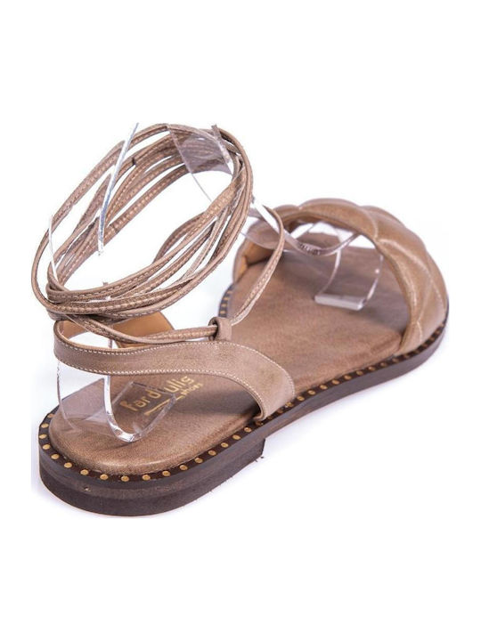 Leather Women's Flat Sandals Olive