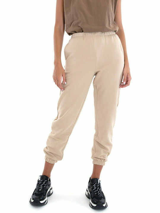 Pantaloni de trening pentru femei cu cauciuc Bej