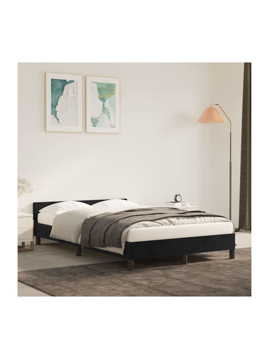 Κρεβάτι Ημίδιπλο Επενδυμένο με Ύφασμα Μαύρο με Τάβλες για Στρώμα 120x200cm