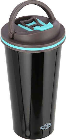 Nils NCB18 Glass Thermos Stainless Steel 500ml Black with Mouthpiece