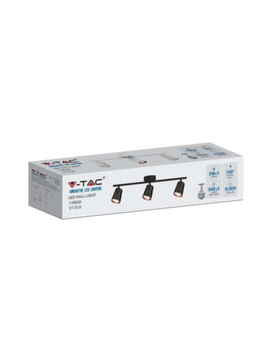 V-TAC Τριπλό LED Φυσικό Λευκό Σποτ σε Μαύρο Χρώμα