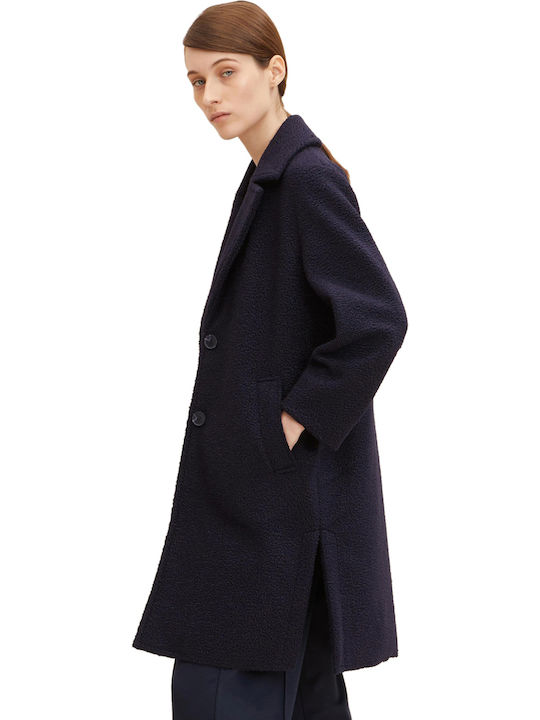 Curly Women's Navy Blue Coat with Buttons