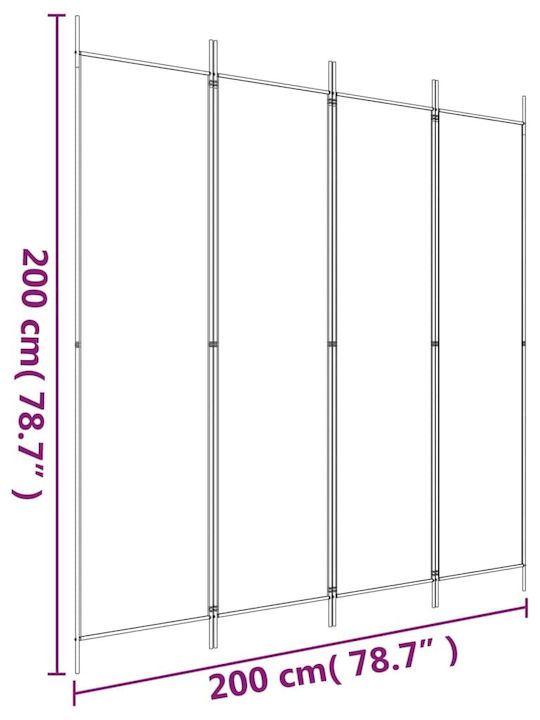 vidaXL Dekorativer Raumteiler Stoff mit 4 Paneelen White 200x200cm