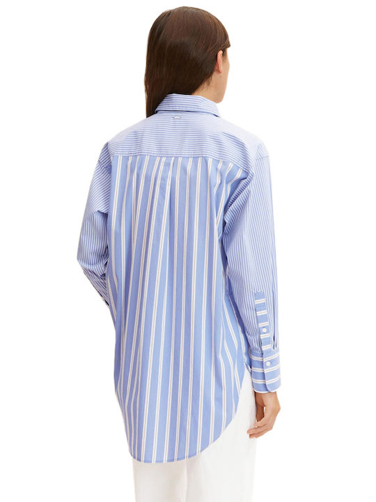 Tom Tailor Women's Striped Long Sleeve Shirt Mid Blue Vertical Stripe