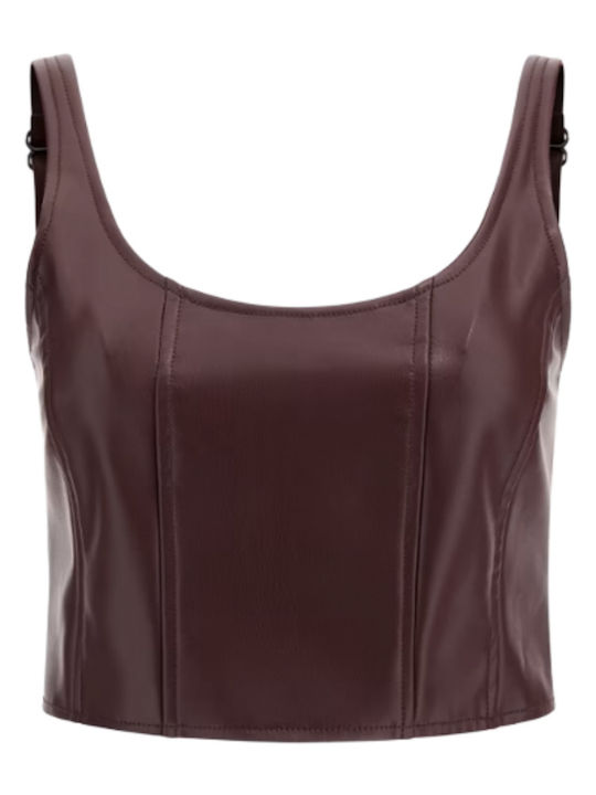 Women's Crop Top Leather Sleeveless Brown
