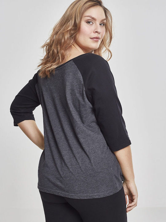 Urban Classics Women's Blouse Cotton with 3/4 Sleeve Charcoal/Black