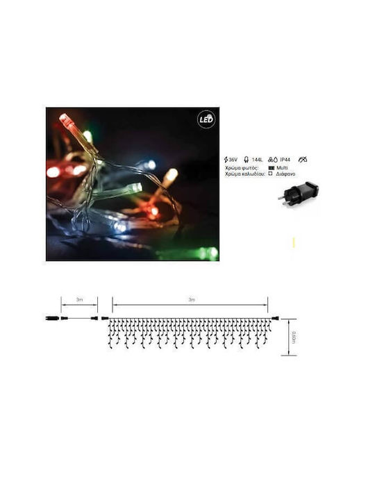 144 Lights LED 3m. x 60cm Multicolor type Rain Fos me