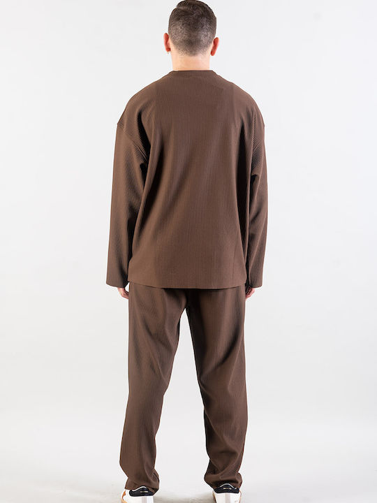 Crewneck & Trousers Set Peak A Side Brown