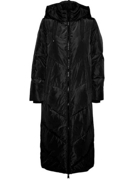 Lang Damen Puffer Jacke für Winter Schwarz
