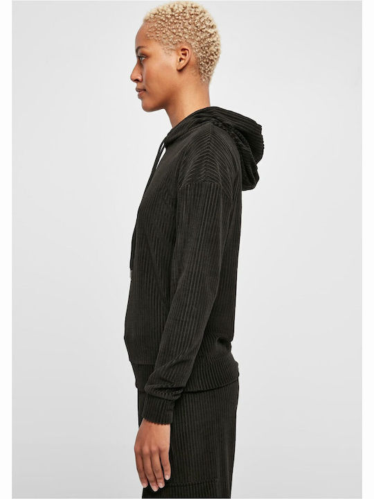 Damen Sweatshirt Samt Kapuzen Schwarz