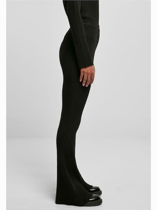 Women's Fabric Trousers Flared with Elastic Black