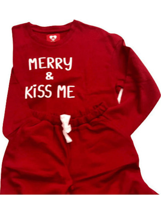 Love Winter Damen Pyjama-Set Rot