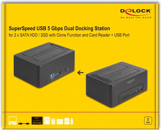 DeLock Docking Station pentru 2 Hard Disk-uri SATA 2.5" / 3.5" cu conectivitate USB 3.0 (64183)