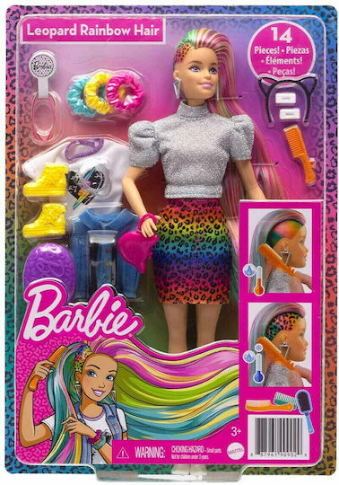 Barbie Leopard Rainbow Hair Κούκλα Extra για 3+ Ετών 30εκ.