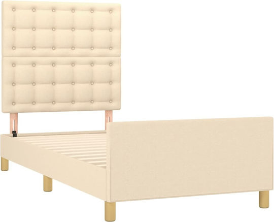 Pat Single Tapițat cu Material Crem pentru Saltea 100x200cm