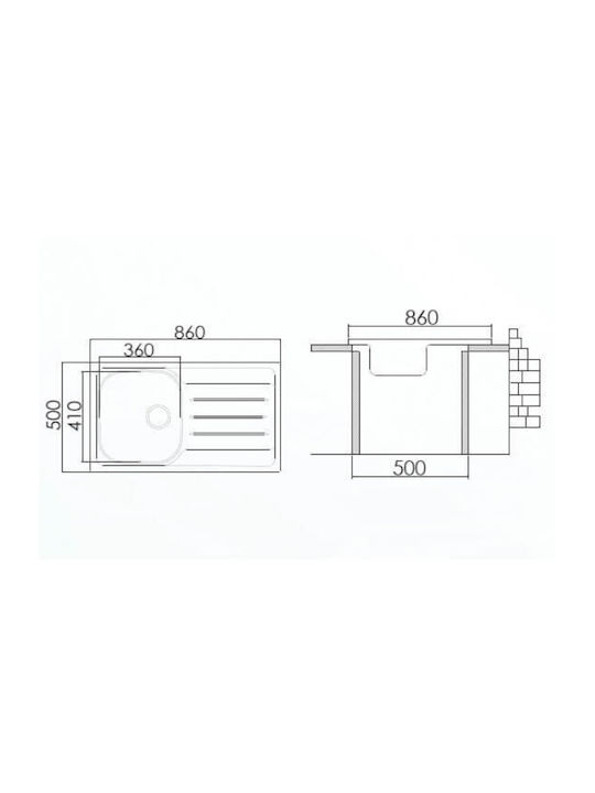 Excel 720CMAS89 Ένθετος Νεροχύτης Inox Σατινέ Μ86xΠ50cm Ασημί