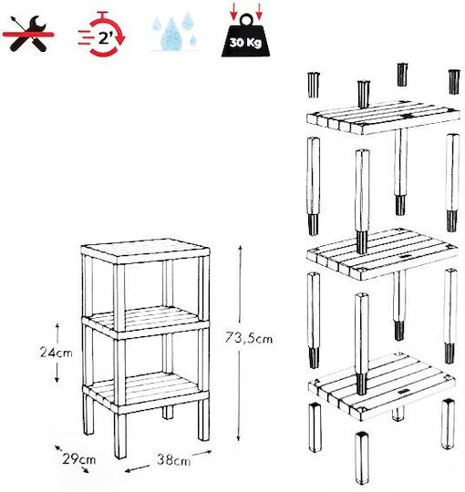 Viosarp Rafturi De Baie Din Plastic Cu 3 Rafturi 38x29x73.5cm Maro