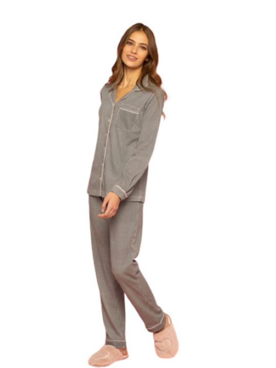 Noidinotte Winter Damen Pyjama-Set Baumwolle Beige 7502 FA7502